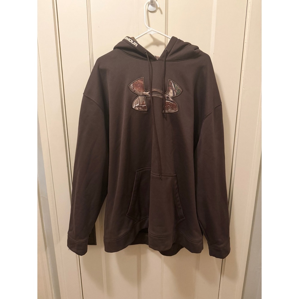 Under Armour Storm Fleece Hoodie Brown Camo Logo Mens 3XL Loose Fit Sweatshirt